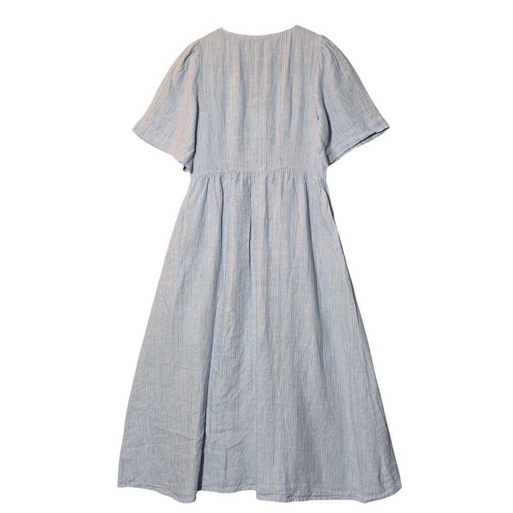 Madewell Cassie 100% Linen Button Front Midi Dress Blue Stripe XS Summer Coastal - Picture 6 of 13